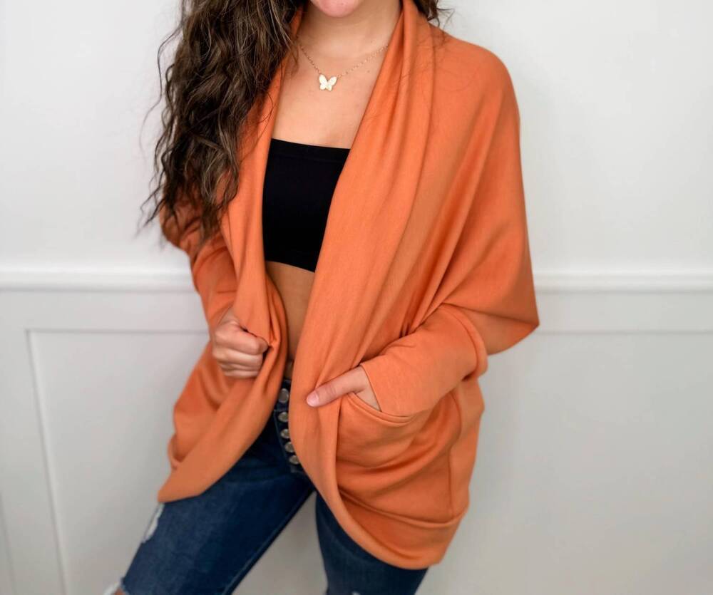 NEW DAVI & DANI on your level long sleeve cardigan in orange